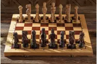 DUŻE SZACHY DĘBOWE (64,5x65cm) intarsjowane, rzeźbione, drewniane